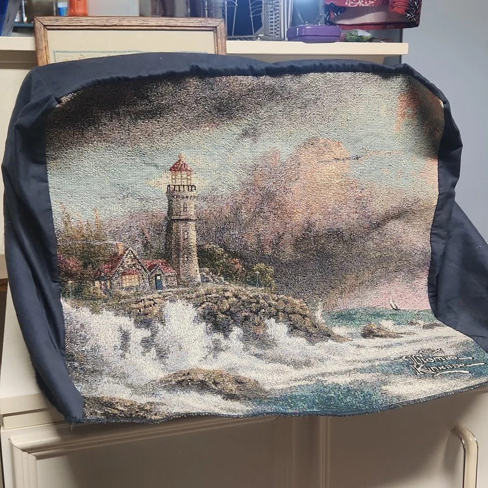 Thomas Kinkade Woven Tapestry Chair Cover Lighthouse Nautical Ocean